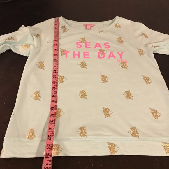 Lilly Pulitzer Braydon Pullover UPF 50+ Pink Sunset Seas the Day Graphic - MED - Picture 8 of 11